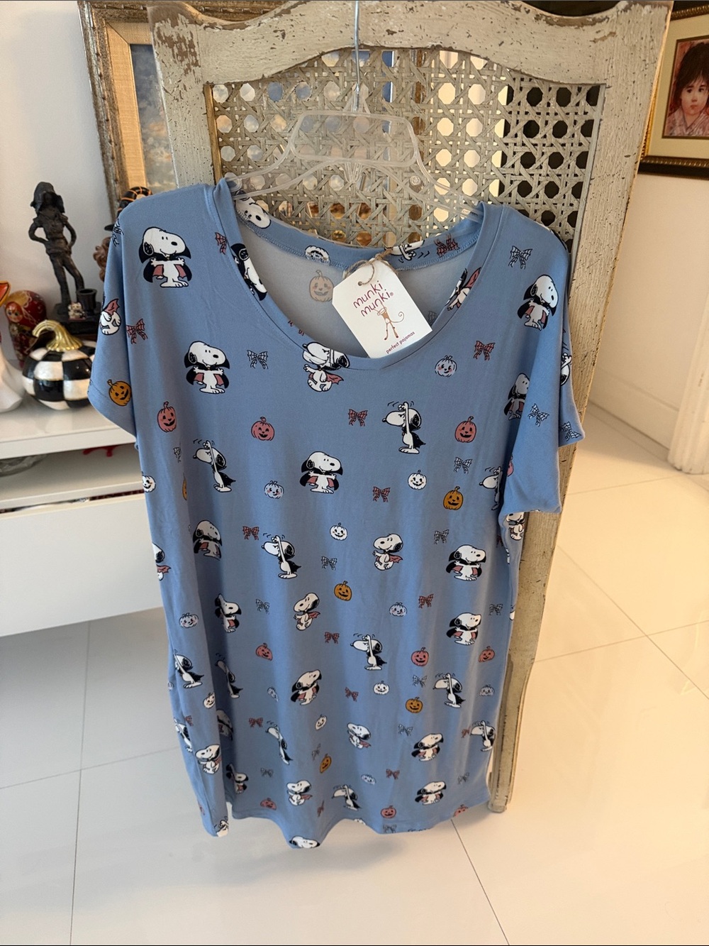munki munki Light Blue Snoopy Halloween Short Sleeve Nightshirt